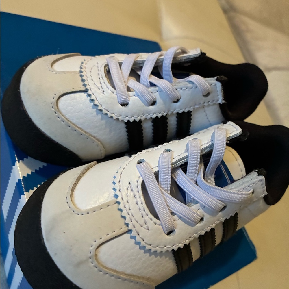 Adidas Kids White and Black Striped Sneakers